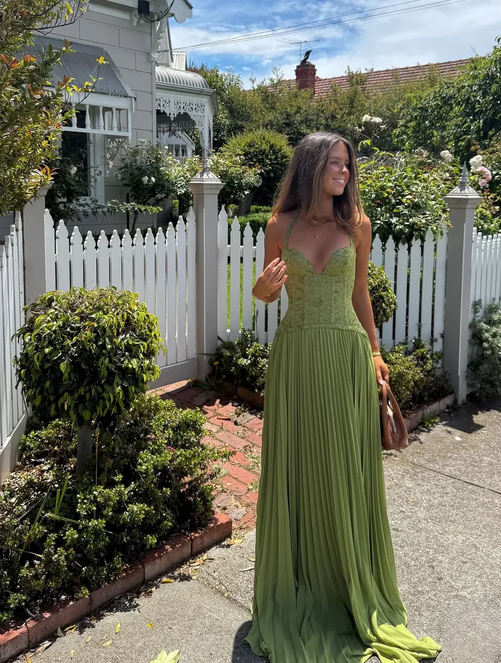 Women's Wedding Guest Pleated Maxi Dress with Halter Neck – Solqia