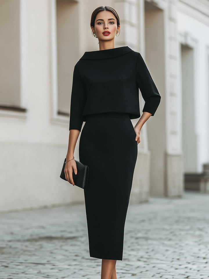 Women's Occasion Midi Dress with Boat Neck and Tailored Fit