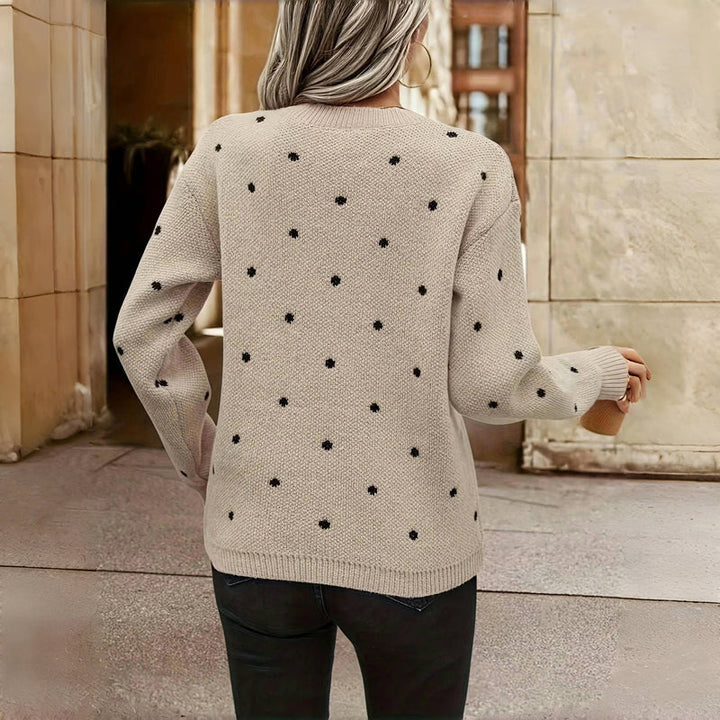 Women's Knitted Jumper with Polka Dot Detail and Round Neck