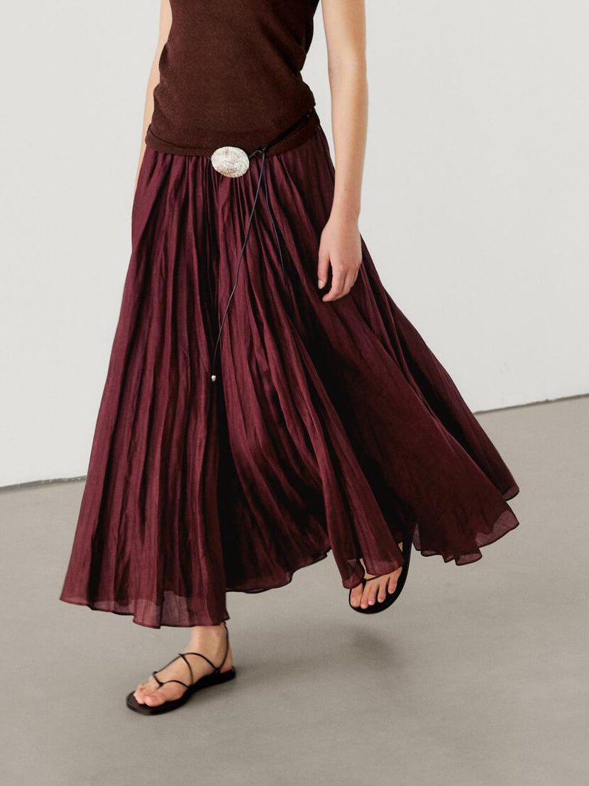 Women's Knitted Co-Ord Set with Long Sleeve Jumper and Pleated Midi Skirt