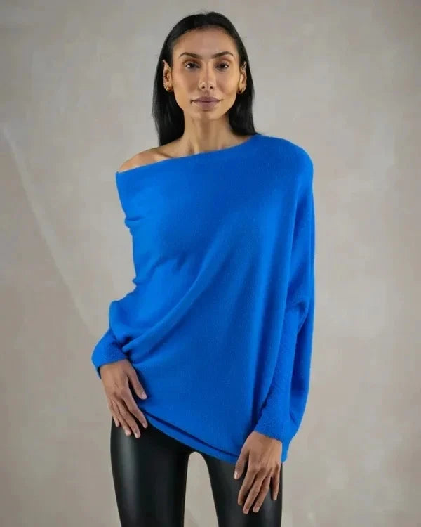 Women's Off Shoulder Knit Jumper with Relaxed Fit and Long Sleeves