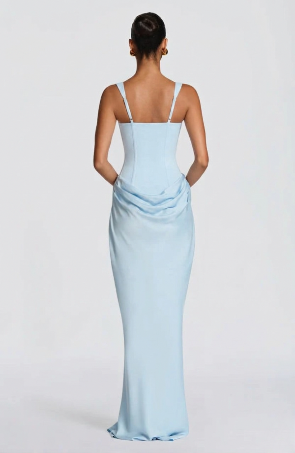 Women's Wedding Guest Bustier Maxi Dress with Square Neckline