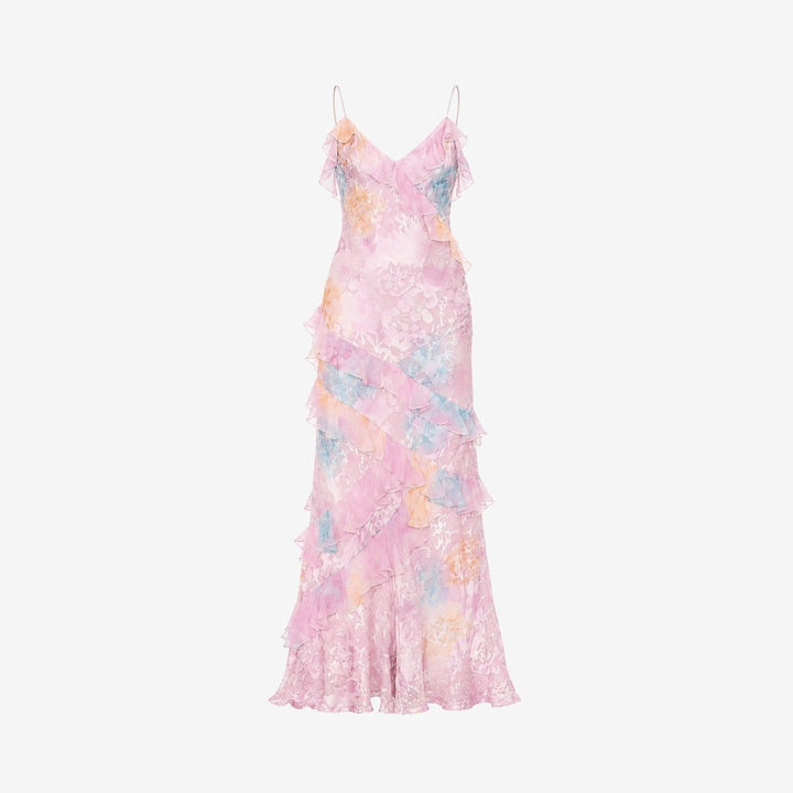 Women's Wedding Guest Floral Maxi Dress with Tiered Ruffle Skirt