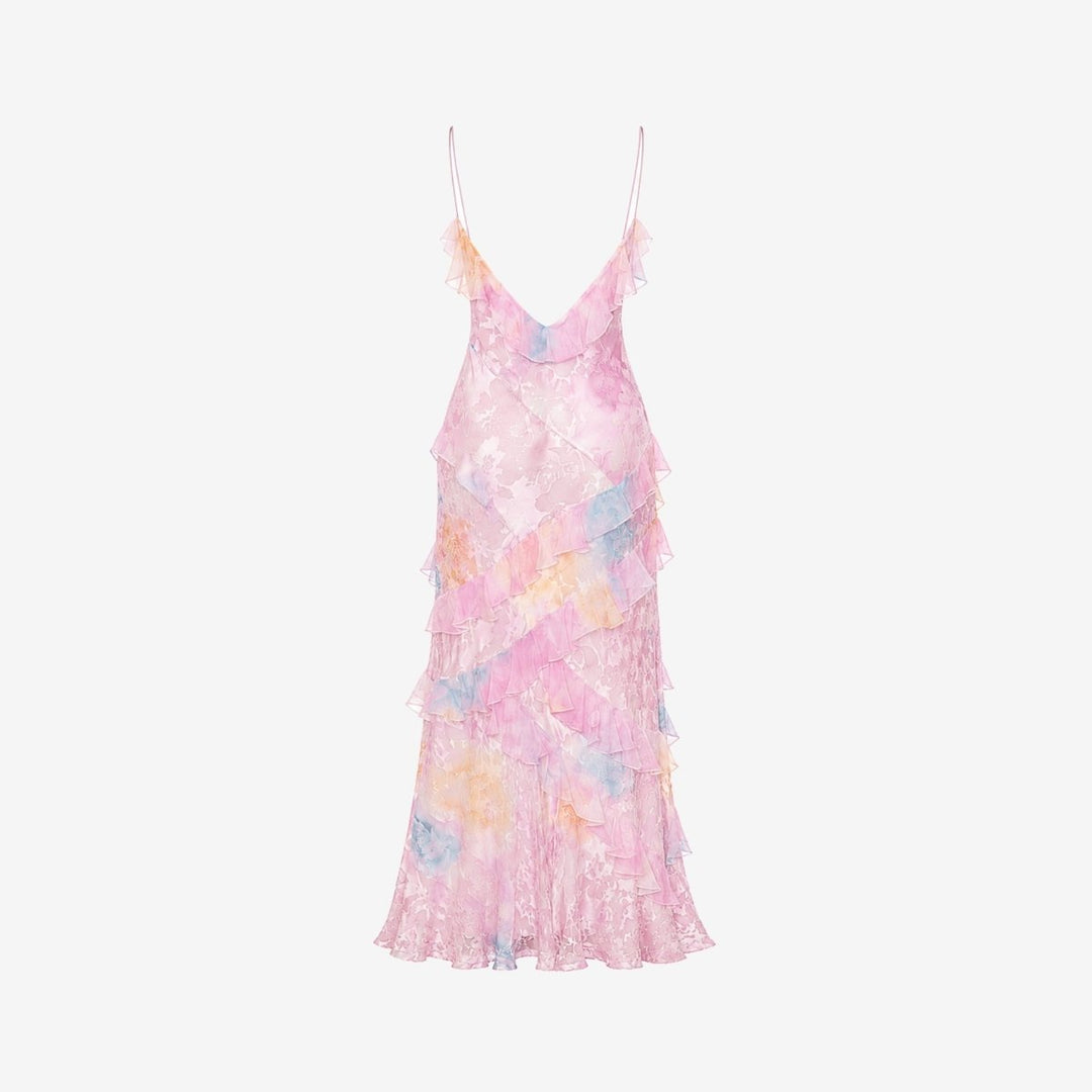 Women's Wedding Guest Floral Maxi Dress with Tiered Ruffle Skirt
