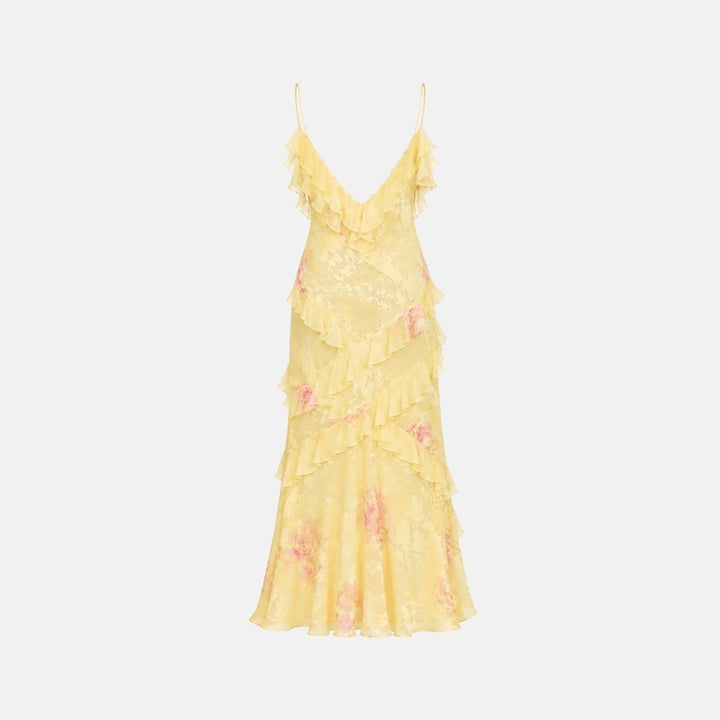 Women's Wedding Guest Floral Maxi Dress with Tiered Ruffle Skirt
