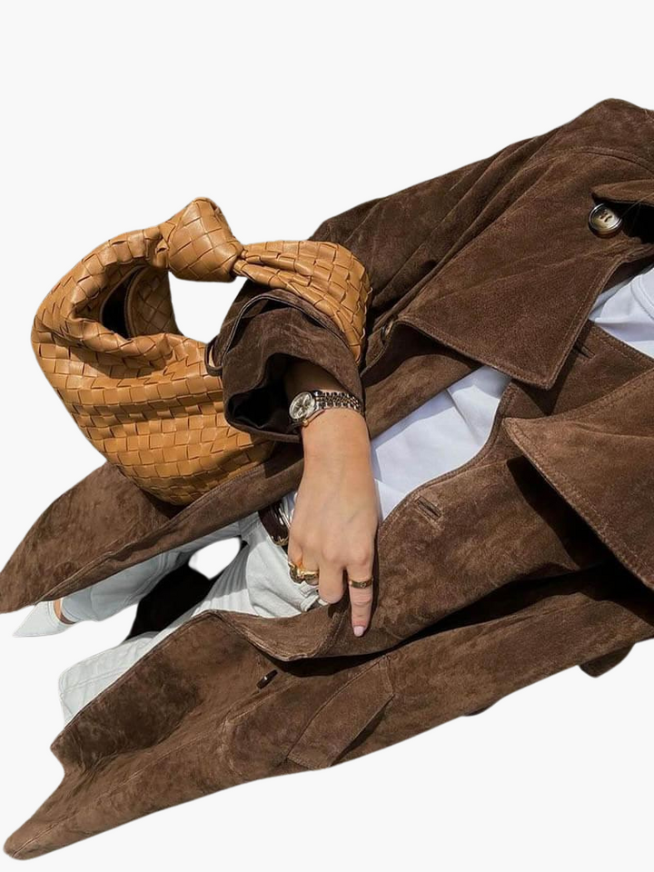 Women's Double Breasted Trench Coat with Belted Waist and Notch Lapel
