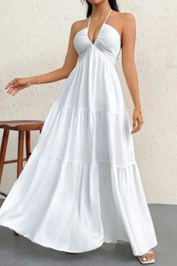 Women's Evening Halter Maxi Dress with Open Back