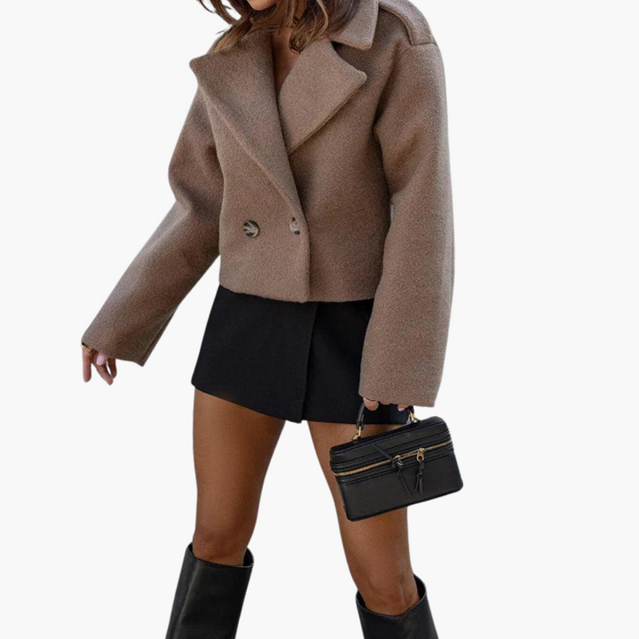 Women's Cropped Jacket with Notch Lapel and Button Front
