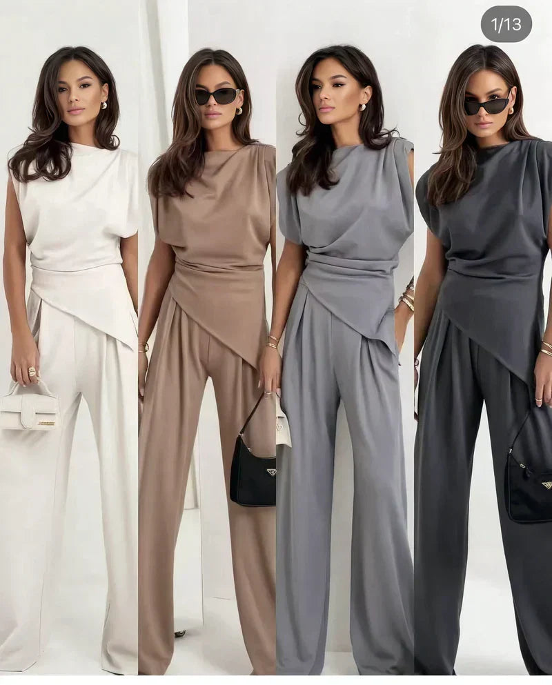 Women's Sleeveless Jumpsuit with Draped Waist and Wide Leg Design