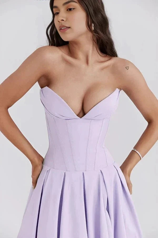 Women's Wedding Guest Corset Midi Dress with Full Skirt