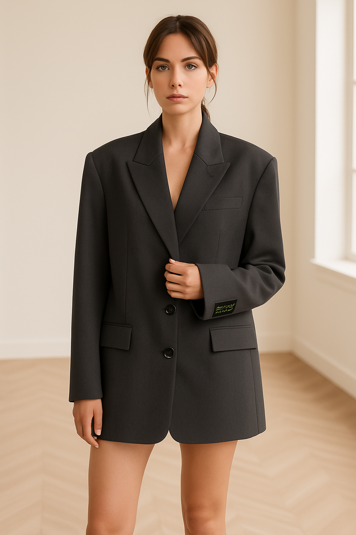 Women's Longline Blazer with Notch Lapels and Relaxed Fit