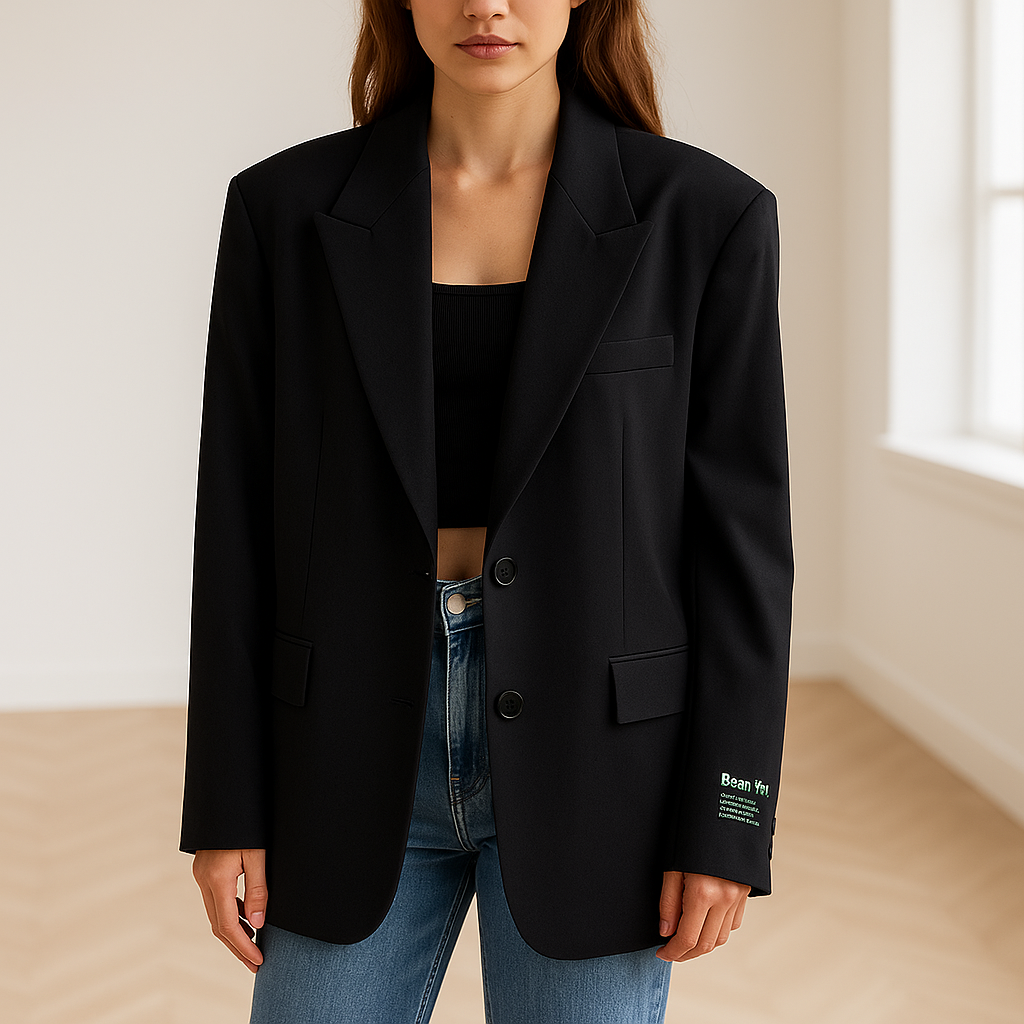 Women's Longline Blazer with Notch Lapels and Relaxed Fit