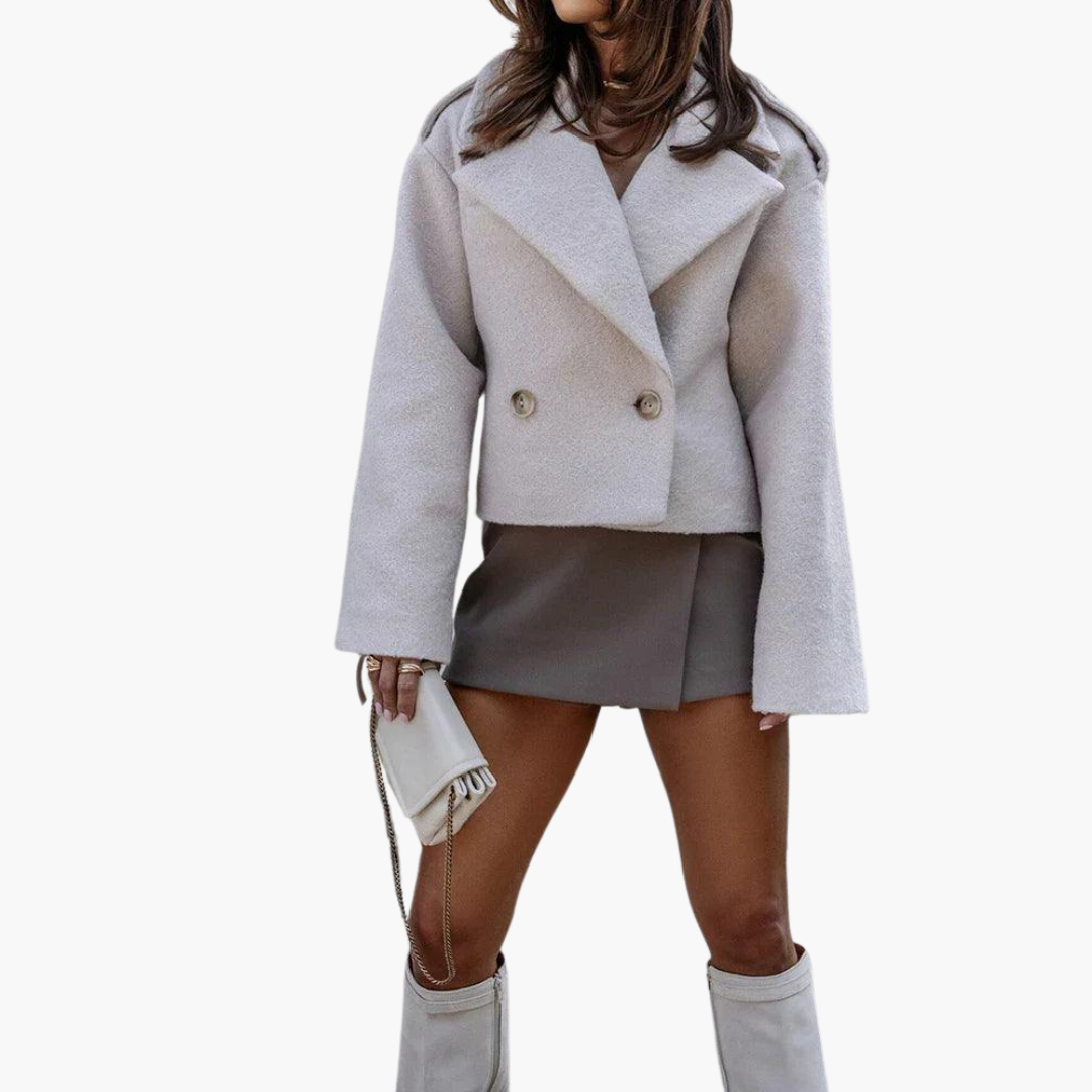 Women's Cropped Jacket with Notch Lapel and Button Front
