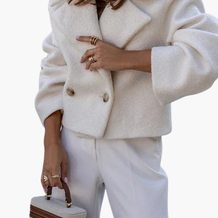 Women's Cropped Jacket with Notch Lapel and Button Front