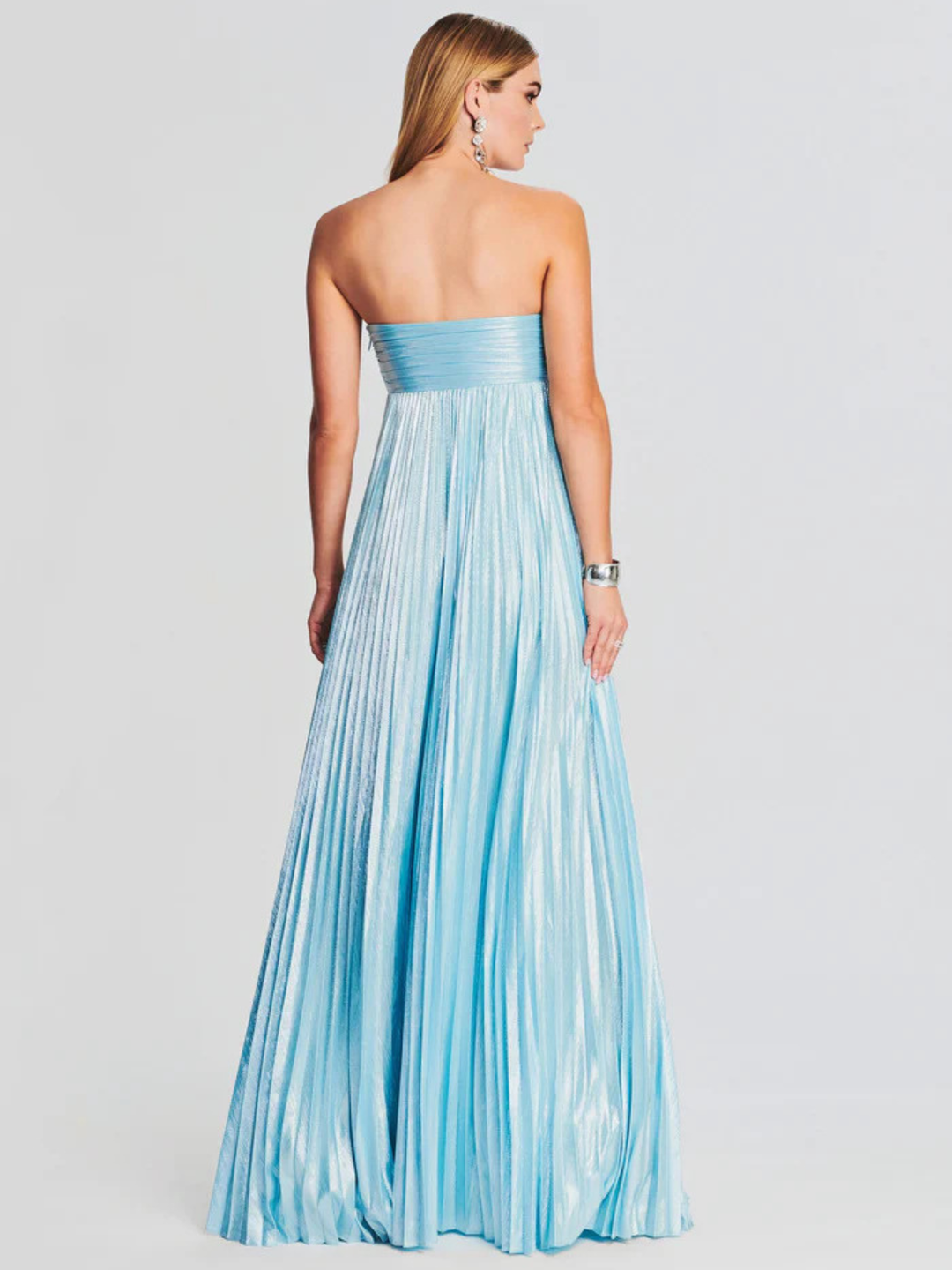 Women's Evening Strapless Maxi Dress with Twisted Bodice and High Slit