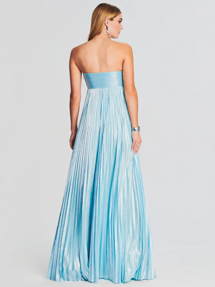 Women's Evening Strapless Maxi Dress with Twisted Bodice and High Slit
