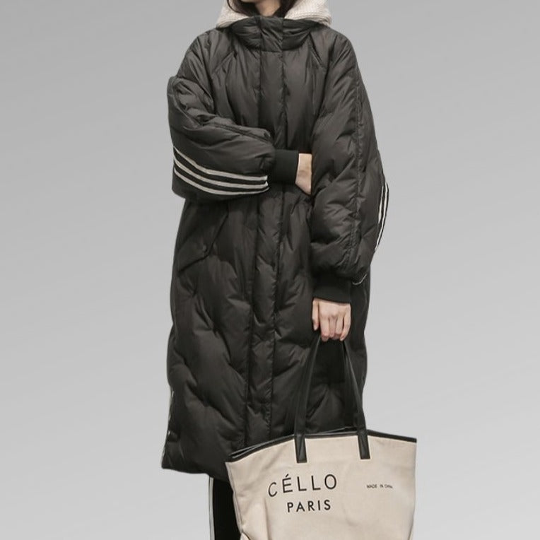 Women's Longline Quilted Coat with Hood and Relaxed Fit