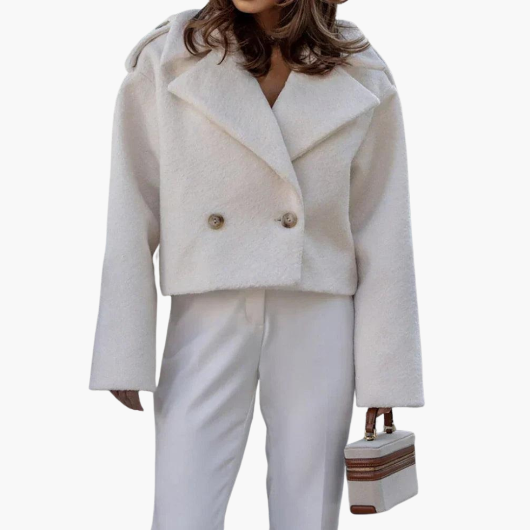 Women's Cropped Jacket with Notch Lapel and Button Front