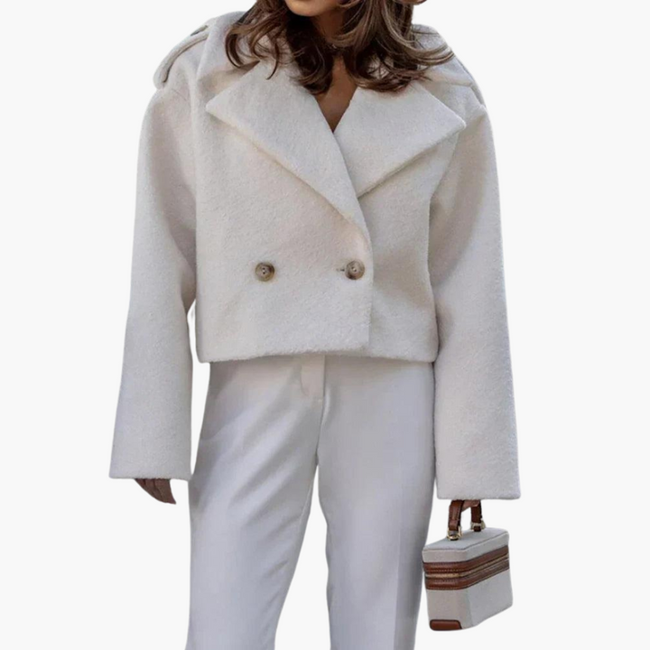 Women's Cropped Jacket with Notch Lapel and Button Front