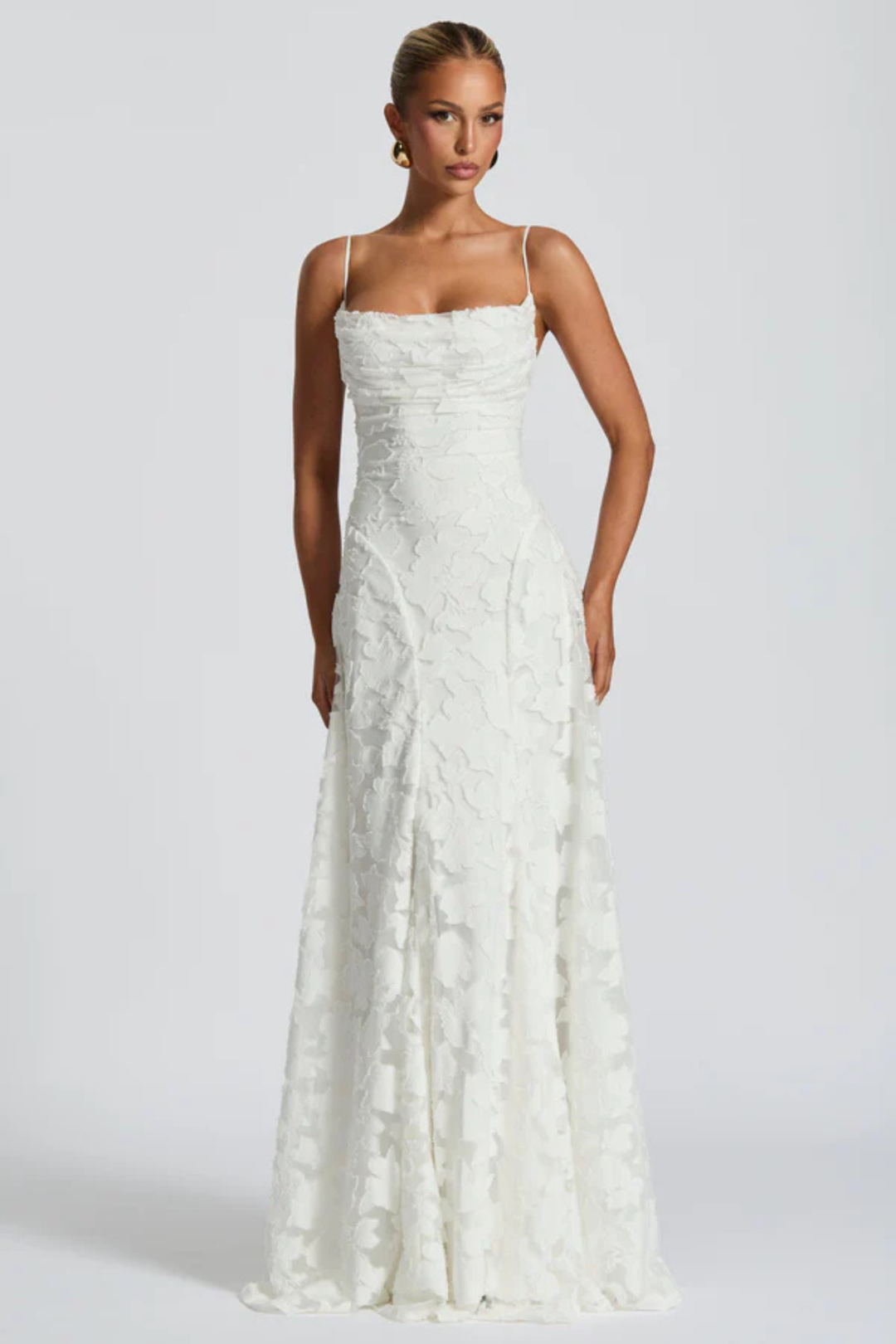 Women's Wedding Guest Maxi Dress with Floral Lace and Square Neckline