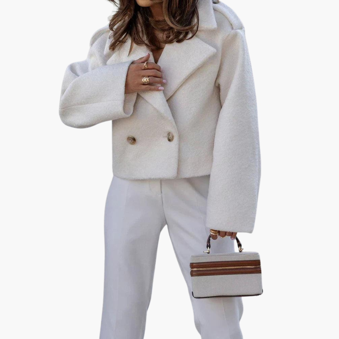 Women's Cropped Jacket with Notch Lapel and Button Front