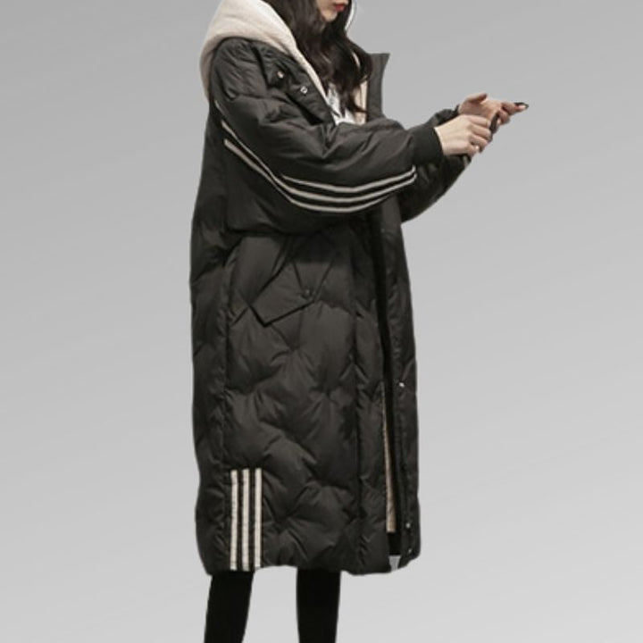 Women's Longline Quilted Coat with Hood and Relaxed Fit