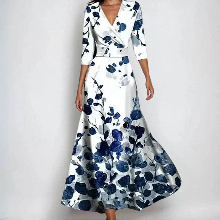 Women's Wedding Guest Floral Wrap Maxi Dress with V Neck