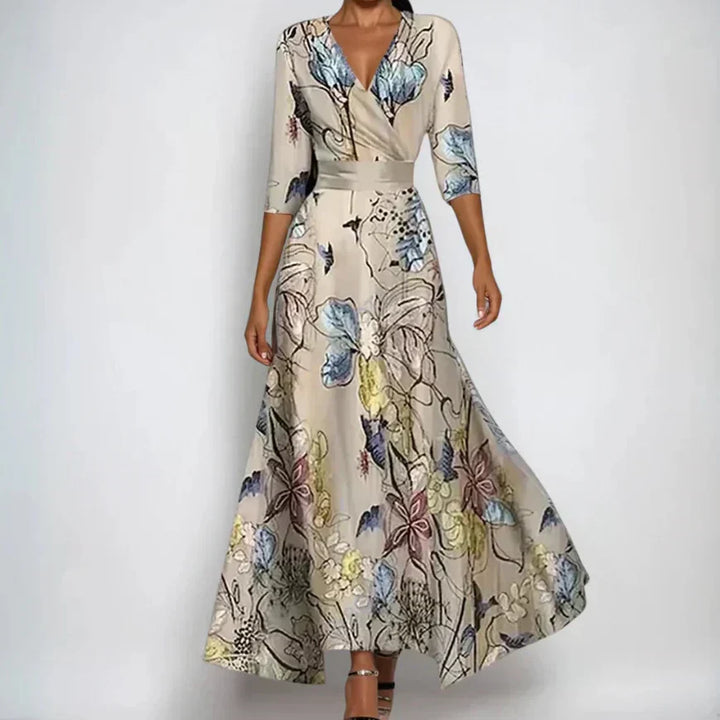 Women's Wedding Guest Floral Wrap Maxi Dress with V Neck