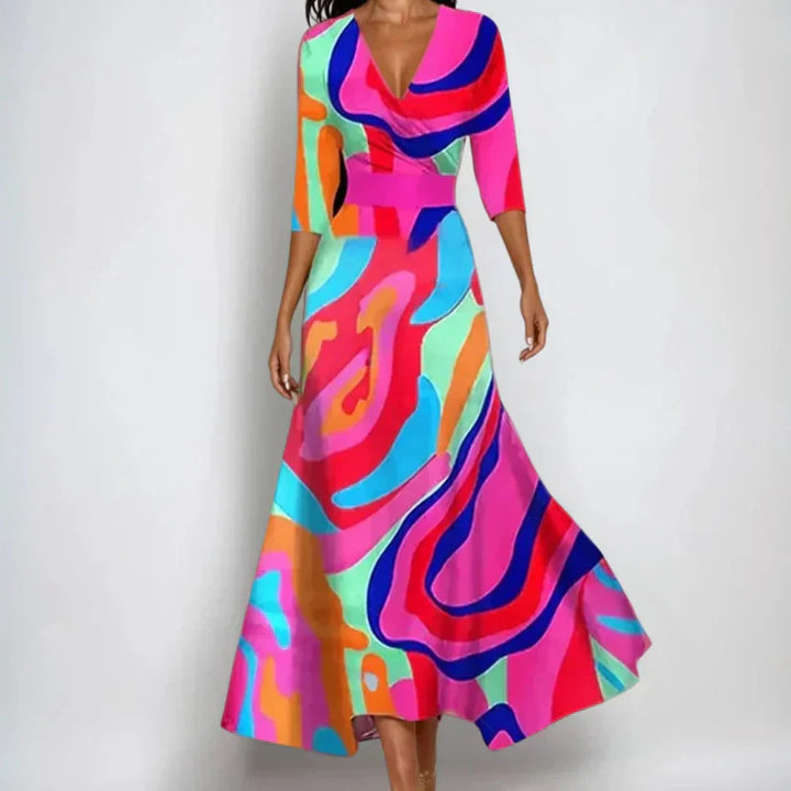Women's Wedding Guest Floral Wrap Maxi Dress with V Neck