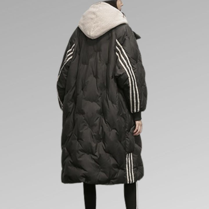 Women's Longline Quilted Coat with Hood and Relaxed Fit