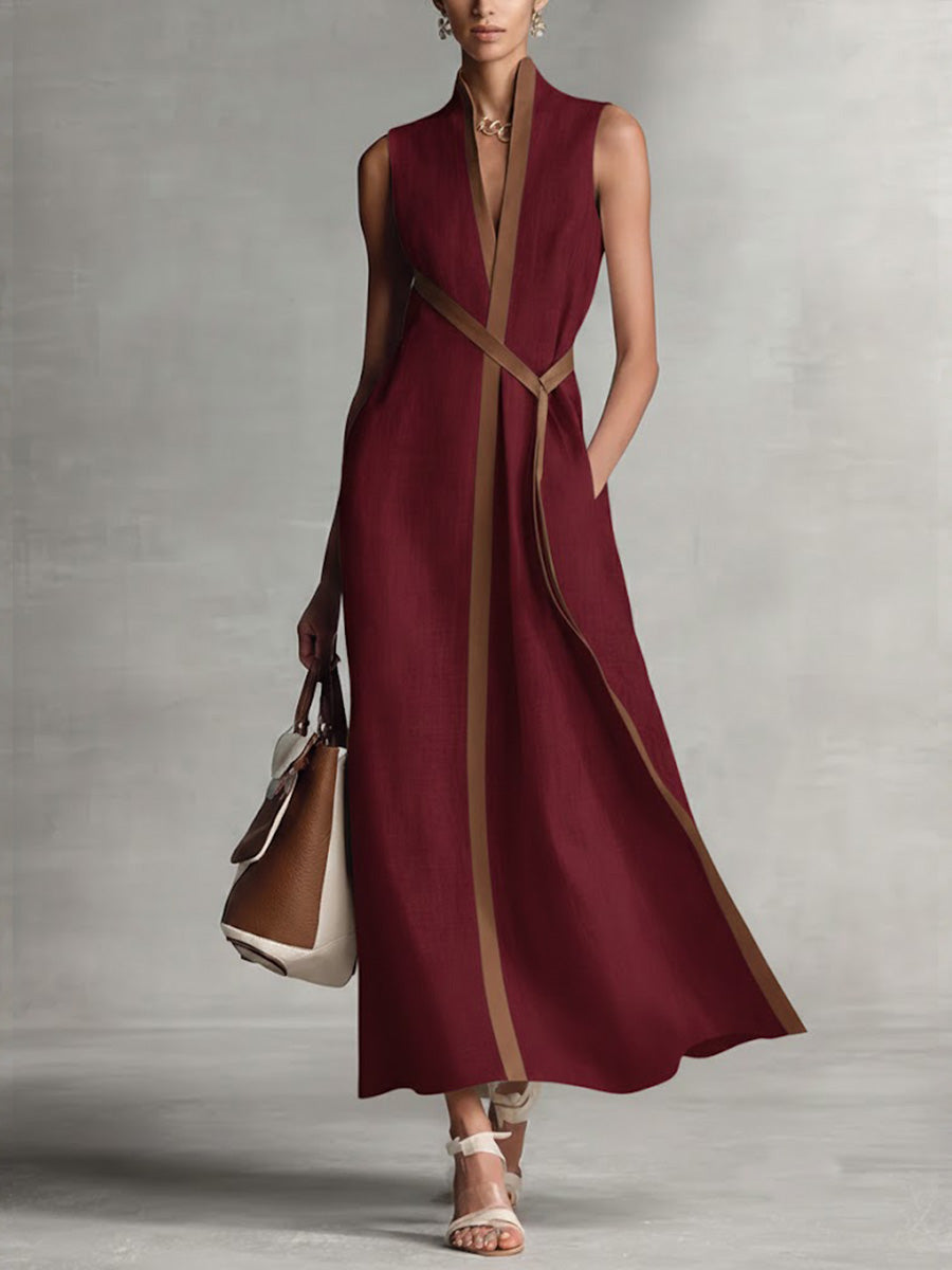 Women's Occasion Midi Dress with Contrast Trim and V Neck