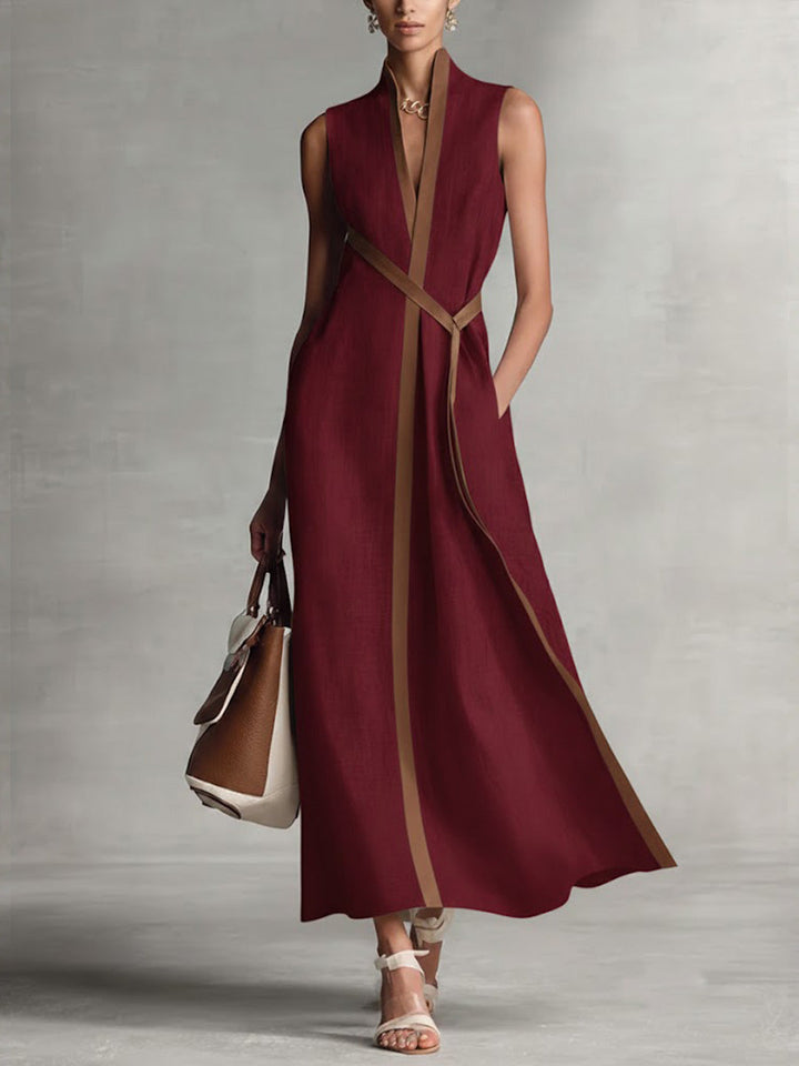 Women's Occasion Midi Dress with Contrast Trim and V Neck
