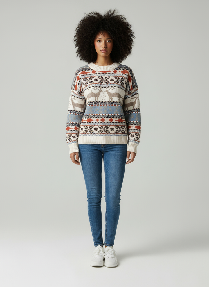 Women's Fair Isle Christmas Knit Jumper with Reindeer Pattern