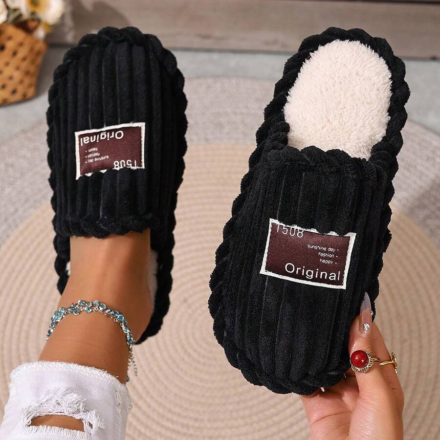Women's Faux Fur Lined Slippers with Ribbed Knit Upper
