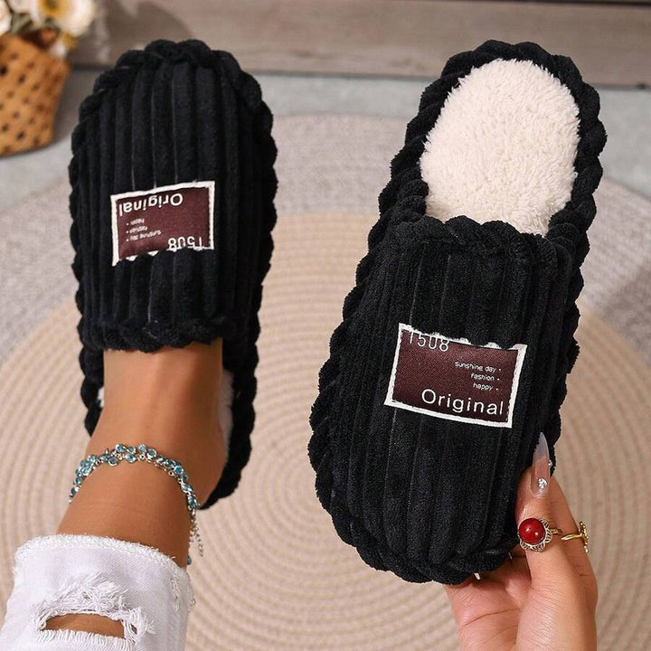 Women's Faux Fur Lined Slippers with Ribbed Knit Upper