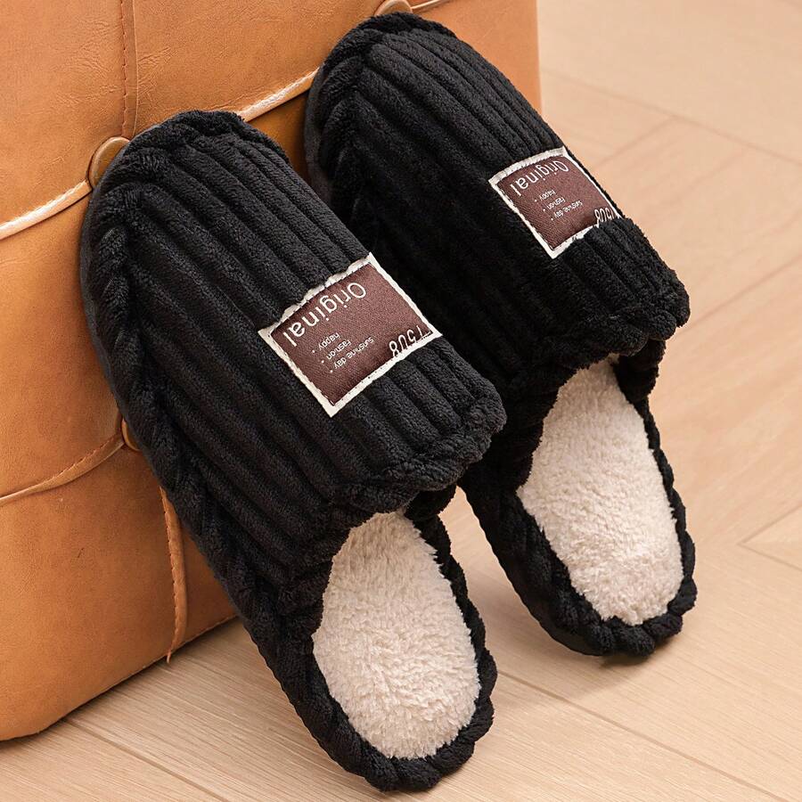 Women's Faux Fur Lined Slippers with Ribbed Knit Upper
