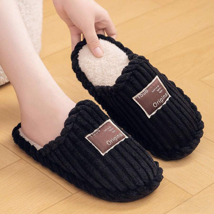 Women's Faux Fur Lined Slippers with Ribbed Knit Upper