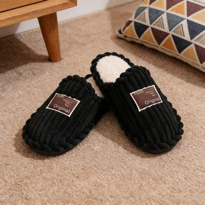 Women's Faux Fur Lined Slippers with Ribbed Knit Upper