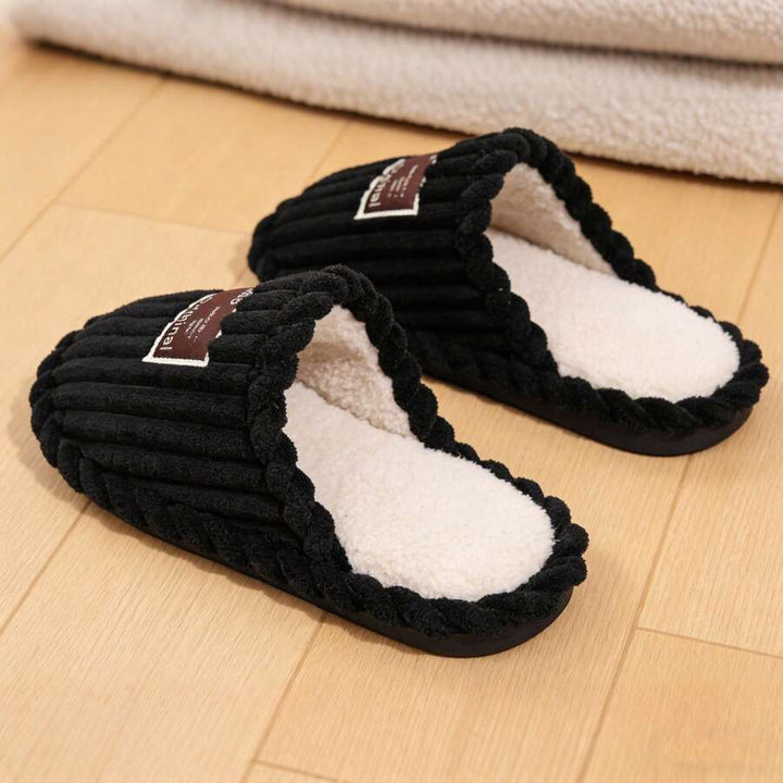 Women's Faux Fur Lined Slippers with Ribbed Knit Upper