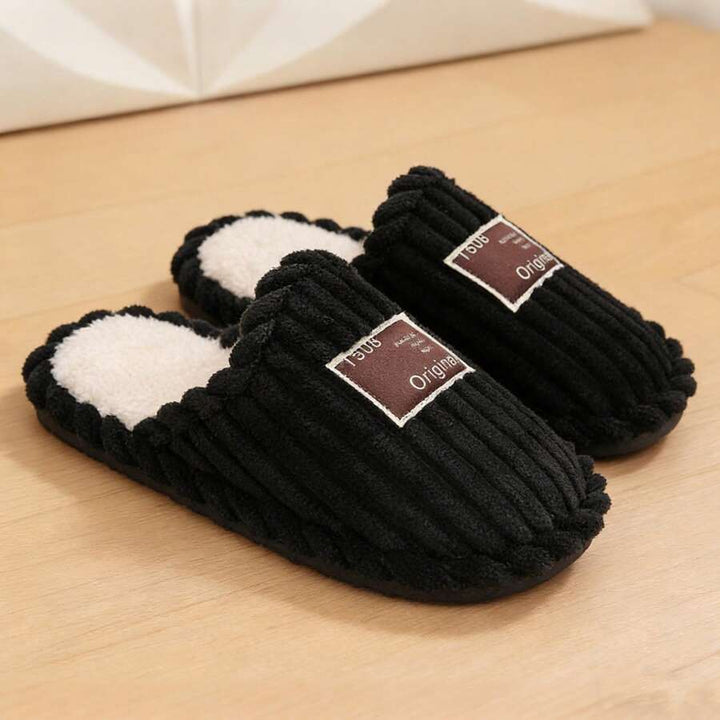 Women's Faux Fur Lined Slippers with Ribbed Knit Upper