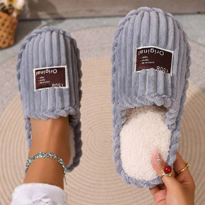 Women's Faux Fur Lined Slippers with Ribbed Knit Upper
