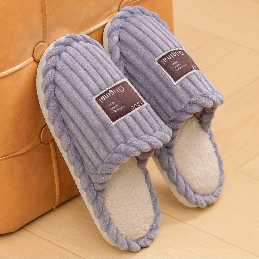 Women's Faux Fur Lined Slippers with Ribbed Knit Upper