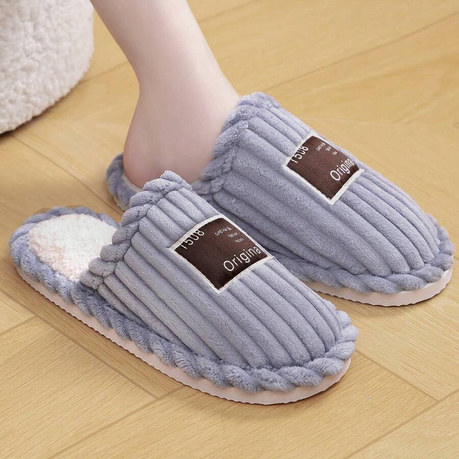 Women's Faux Fur Lined Slippers with Ribbed Knit Upper