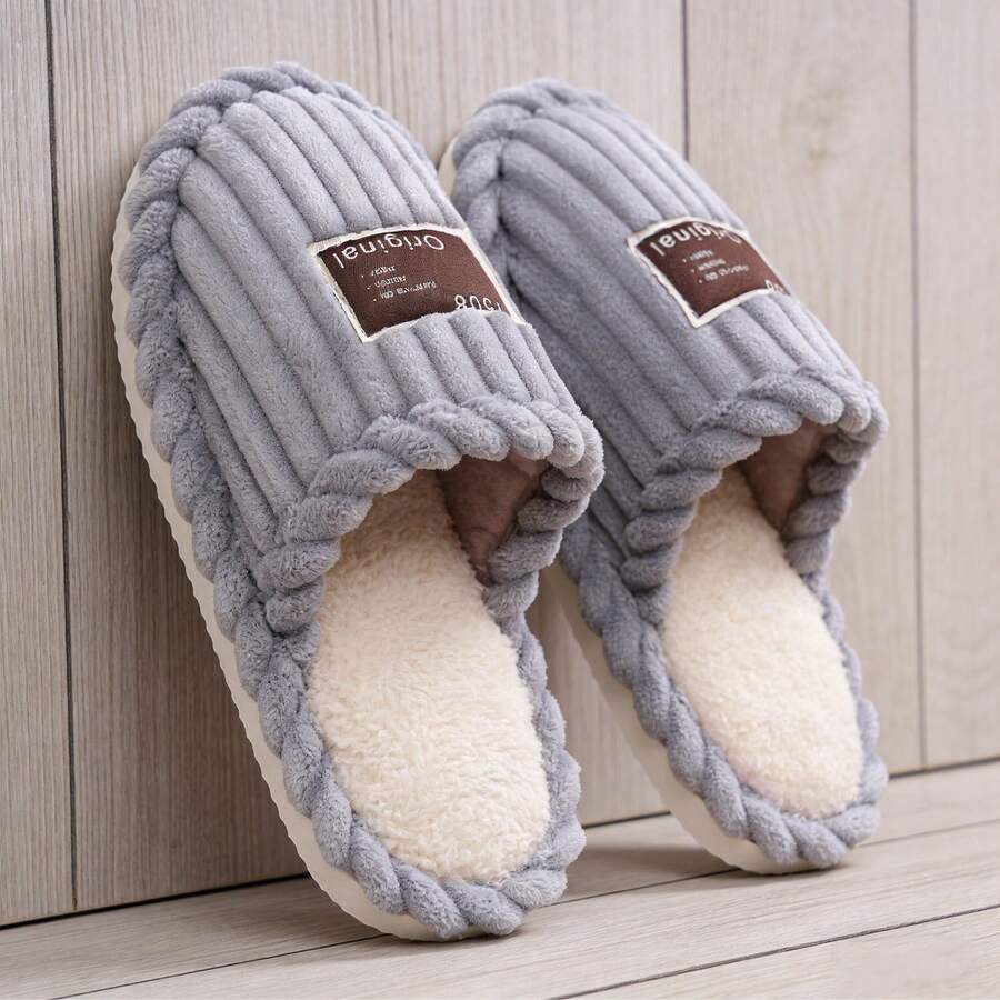 Women's Faux Fur Lined Slippers with Ribbed Knit Upper