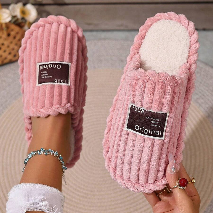 Women's Faux Fur Lined Slippers with Ribbed Knit Upper