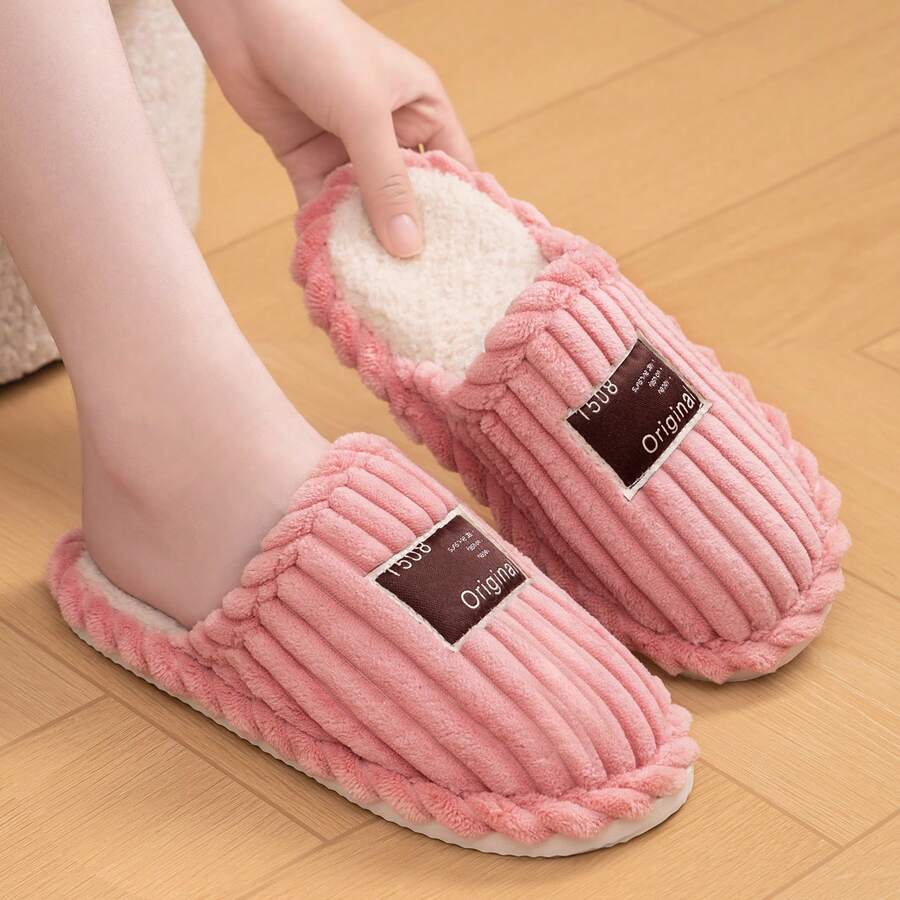 Women's Faux Fur Lined Slippers with Ribbed Knit Upper