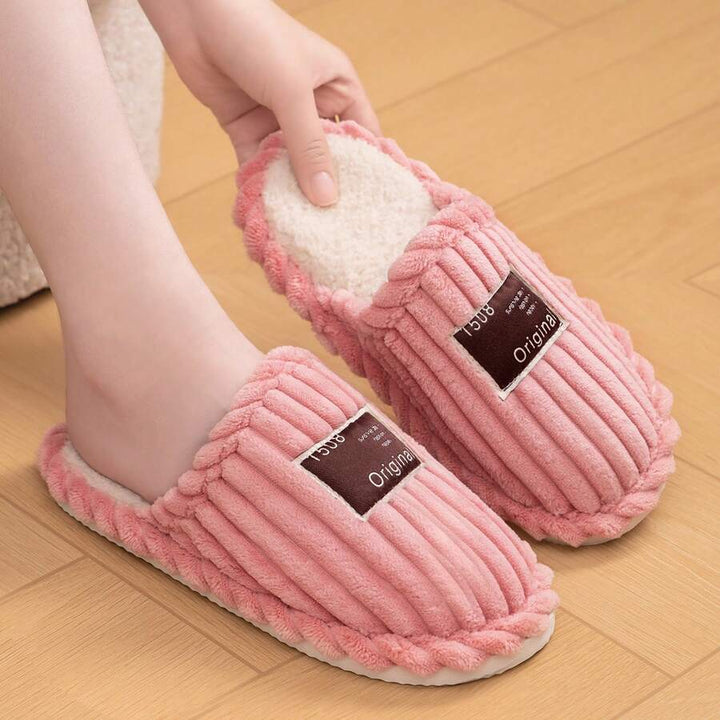 Women's Faux Fur Lined Slippers with Ribbed Knit Upper
