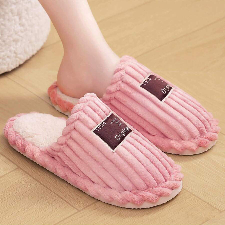 Women's Faux Fur Lined Slippers with Ribbed Knit Upper