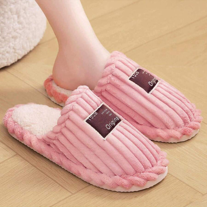 Women's Faux Fur Lined Slippers with Ribbed Knit Upper
