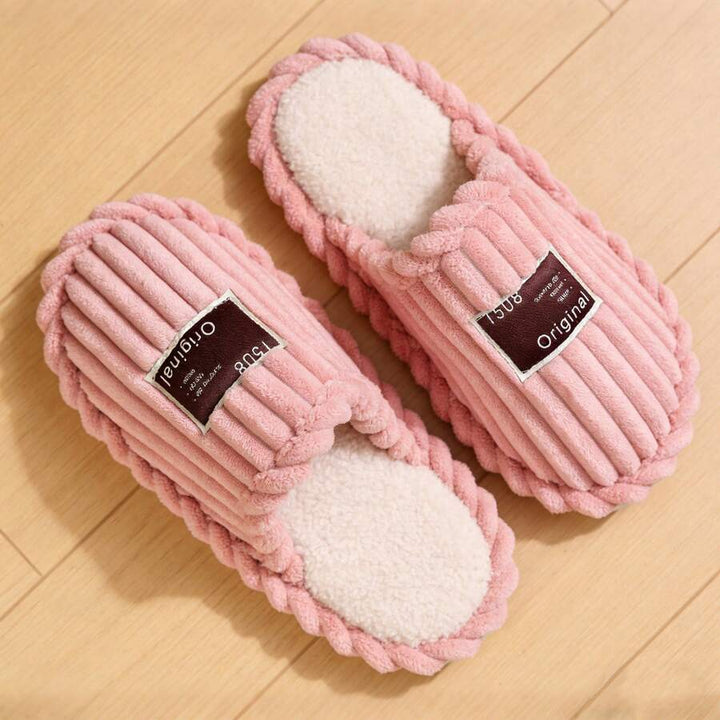 Women's Faux Fur Lined Slippers with Ribbed Knit Upper